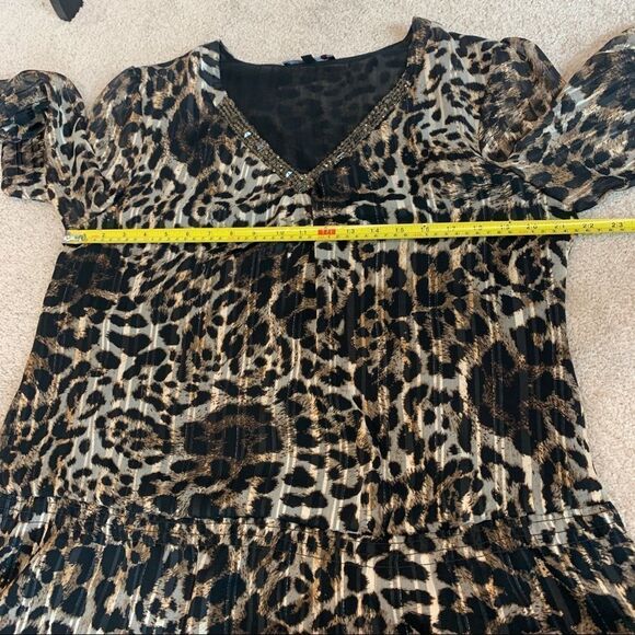 Laura Petites Leopard animal print chiffon sheer transparent beaded blouse Sz XL - Picture 12 of 13